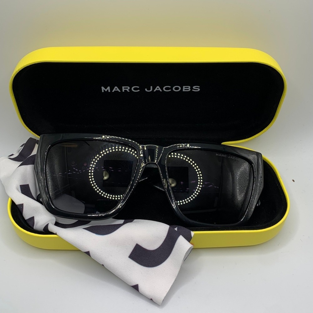 Marc Jacobs Black Oversized Square Polarized Sunglasses Gold J Logo#592